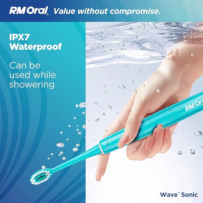 RM Oral Wave Sonic Battery-Operated Toothbrush with Soft Bristles &amp Travel Case 56000 Sonic Vibrations for Clean &amp Sensitive Whitening &amp Plaque Removal 2-Minute Timer Aquamarine