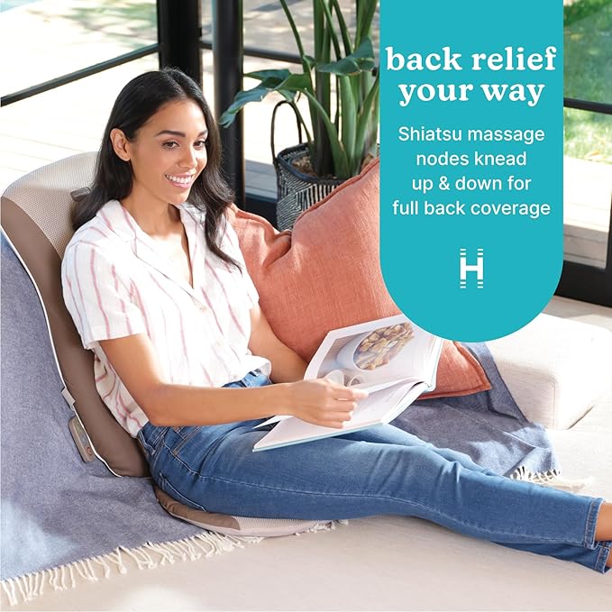 Homedics Shiatsu Back Massage Cushion with Adjustable Speeds and Comforting Heat Fits Most Chairs Brown 1 Count