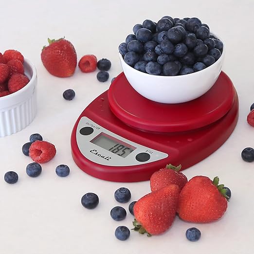 Escali Primo Digital Food Scale Multi-Functional Kitchen Scale and Baking Scale for Precise Weight Measuring and Portion Control 8.5 x 6 x 1.5 inches Warm Red