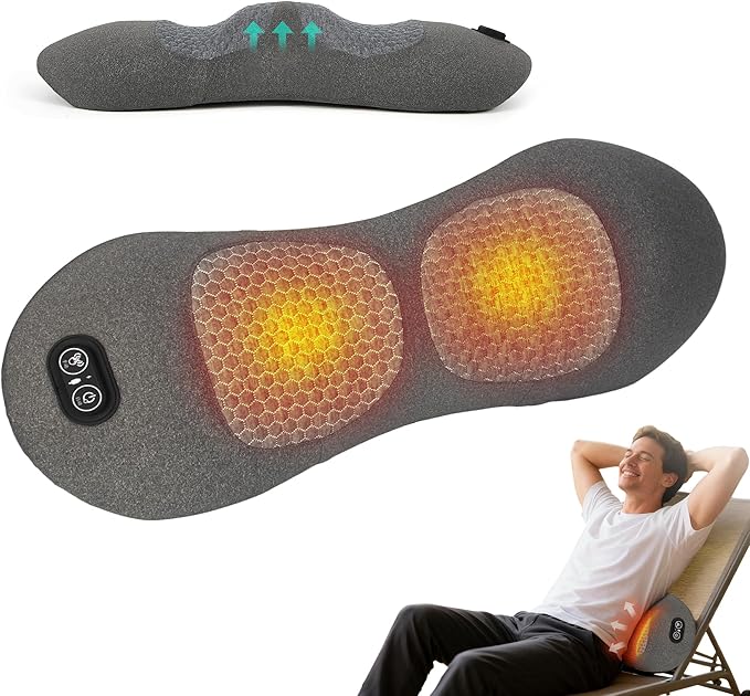 Rechargeable 3 in 1 Lumbar Support Pillow Electric Lower Back Massager Waist Decompression Devices Heat Vibration