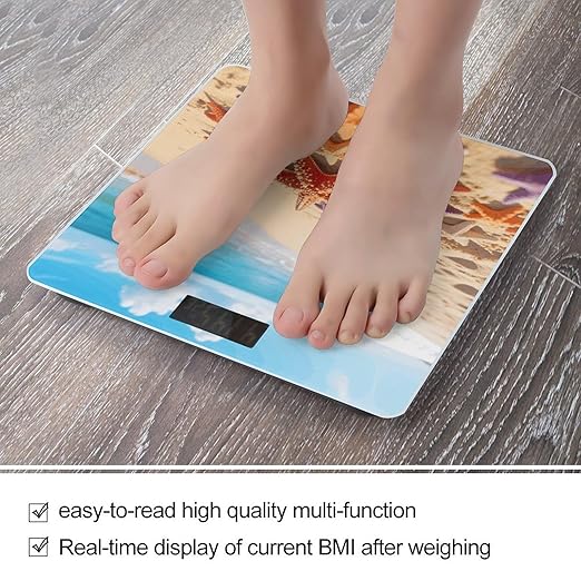 Starfish and Sand Scale for Body Weight Sturdy Tempered Glass Weighing Scales with LCD Display Accurate Digital Bathroom Scale Convenient Body Fat Smart Scales Easy Read