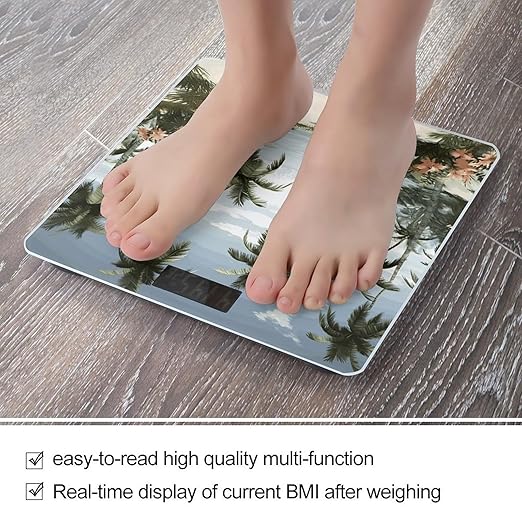 Tropical Palm Trees Weight Scale Large Bathroom Scales Digital Weight with Bright LED Display Non Slip Automatic Weighing Scale Fashion Weighing Machine for Body