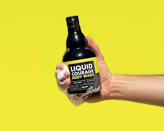 Ballsy Liquid Courage Body Wash to Hydrate Skin with Aloe Vera Coconut Oil and Jojoba Spheres Citrus and Cedar 14 oz