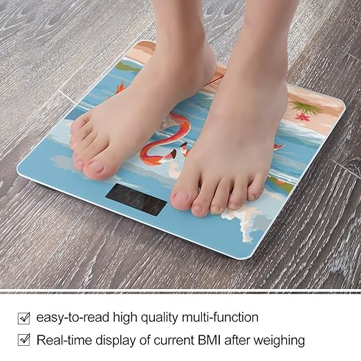 Flamingo Beach Weight Scale Digital Electronic Scales Bathroom Scale Larg LCD Backlight Display High Precisio MeasurementsTempered Glass