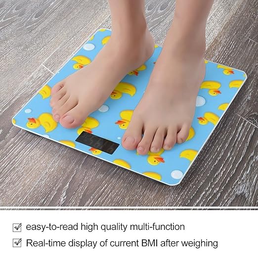 Women's Fashion Automatic Switch Digital Bathroom Weighing Scale Smart Scale Cute Funny Blue Bubbles Yellow Rubber Ducks