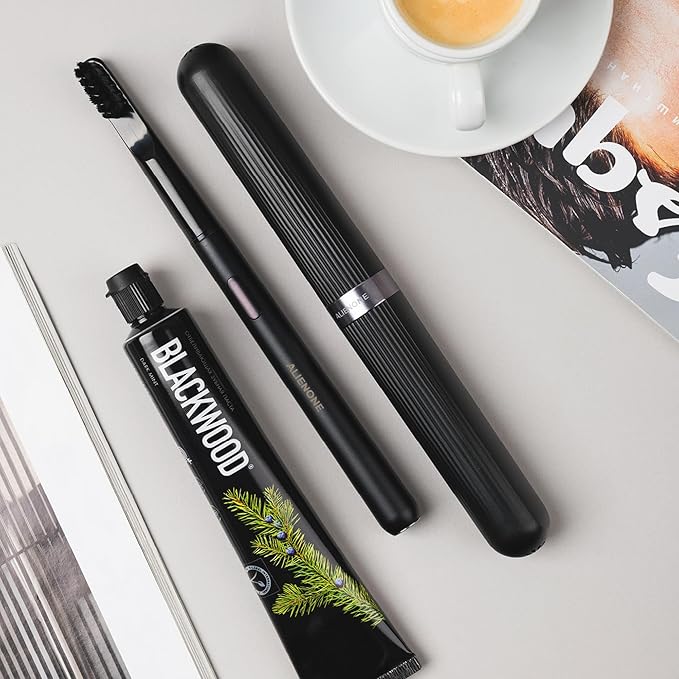 ALIENONE Ultra Slim Sonic Electric Toothbrush - Smart Pressure Sensor for Sensitive Teeth &amp Gums 32000 Vibrations IPX6 Waterproof Aluminum Body 45-Day Battery Wireless USB Charging &amp Trav