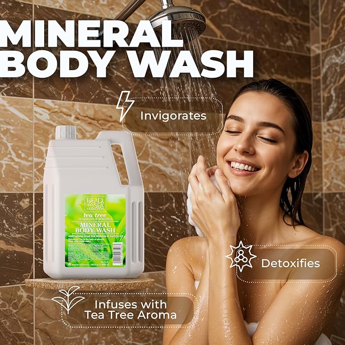 Dead Sea Collection Tea Tree Body Wash Refill for Women and Men – Bulk Size with Dead Sea Minerals and Tea Tree Oil – Cleanses and Moisturizes Skin (128 fl. oz)
