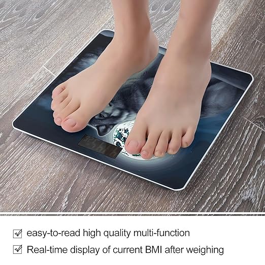 Wolf Under Moon Weight Scale Large Bathroom Scales Digital Weight with Bright LED Display Non Slip Automatic Weighing Scale Fashion Weighing Machine for Body