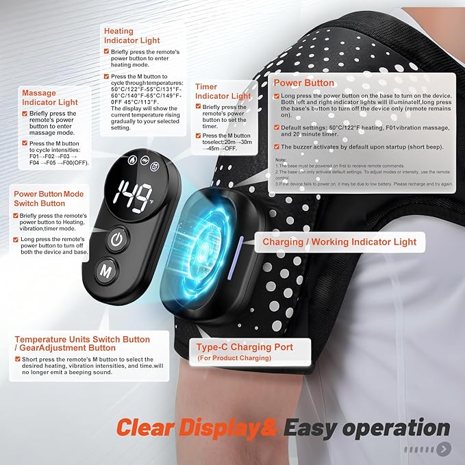 Cordless Shoulder Heating Pad with Massager with Detachable RemoteShoulder Massage Wrap with 6 Heating Levels 5 Vibration Modes Rotator Massager for Pain Relieffor Men &amp Women