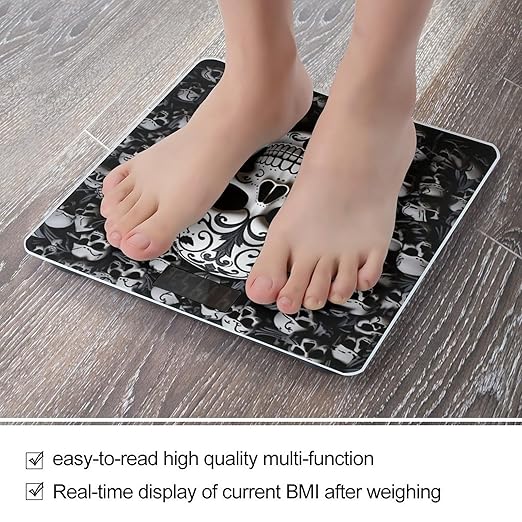 Black and White Skulls Weight Scale Large Bathroom Scales Digital Weight with Bright LED Display Non Slip Automatic Weighing Scale Fashion Weighing Machine for Body