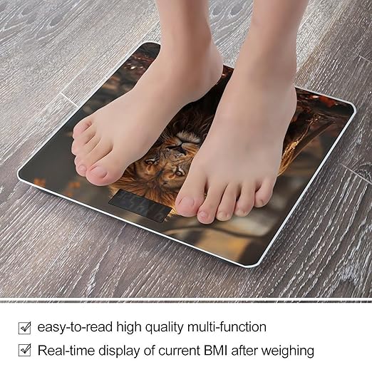 Lion Image Scale for Body Weight Highly Accurate Digital Bathroom Scale Sturdy Tempered Glass Weighing Scales with LCD Display Fashion Body Fat Smart Scales 400lb