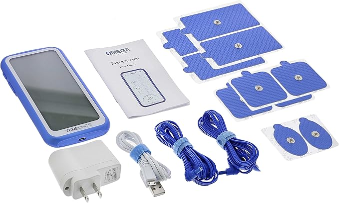 OMEGA Touch TENS Unit &amp Muscle Stimulator Combo Unit 24 Modes for Pain and Muscle Relief Rechargeable Pulse Massager with Electrodes Pads…
