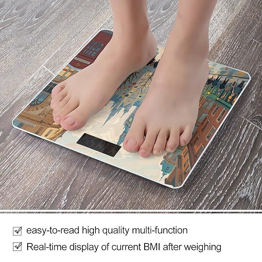 London Impression Scale for Body Weight Accurate Digital Bathroom Scale Toughened Glass High Precision Scales Smart Weight Scales with Large LCD Backlight Display Weighing Machine
