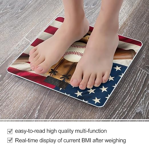 Men's Smart Scale for Body Weight Digital Bathroom Weighing Scale Automatic Switch Energy Saving Scale Vintage Ball Baseball American Flag