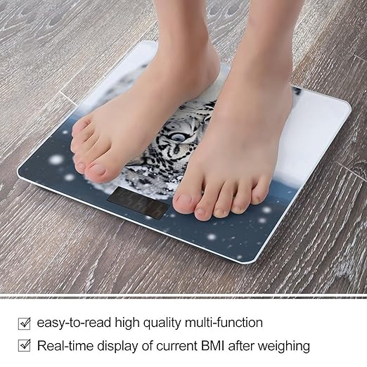 Blue Eyed Snow Leopard Scale for Body Weight Highly Accurate Digital Bathroom Scale Sturdy Tempered Glass Weighing Scales with LCD Display Fashion Body Fat Smart Scales 400lb