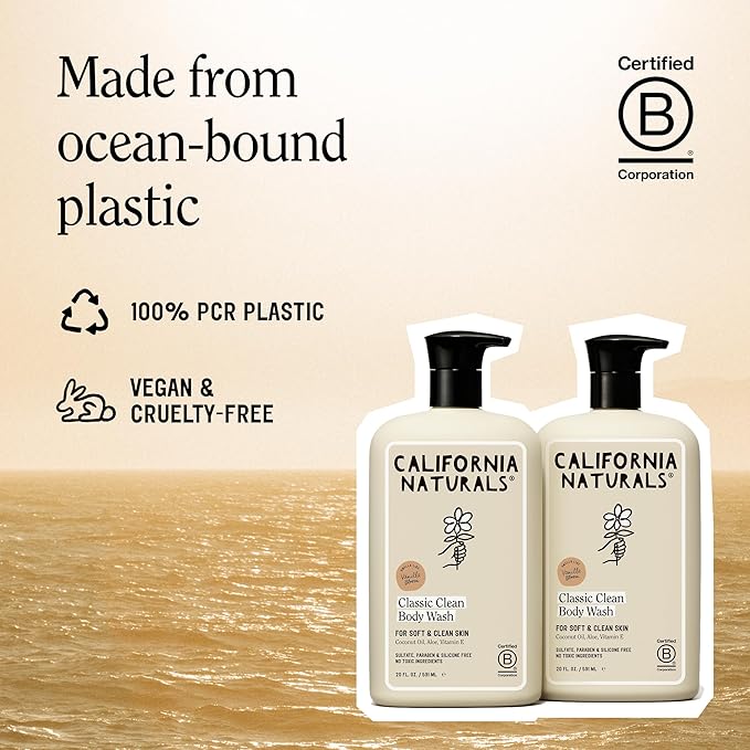 California Naturals Classic Clean Vanilla Bloom Body Wash 2-Pack Daily Cleansing Body Wash for Soft Healthy Skin Naturally Scented Vegan Cruelty Paraben &amp Sulfate Free 20 oz