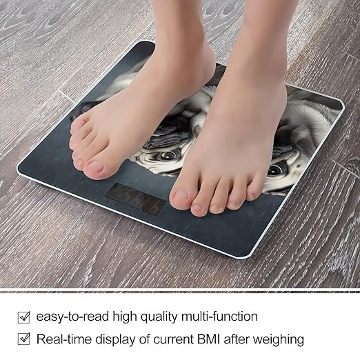 Funny Pug Dog Weight Scale for Body Weight Digital Bathroom Scale High Capacity Accurate Digital Weighing Scales and Easy-to-Read on Backlit LCD Display Scales