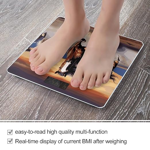 Digital Bathroom Scale for Body Weight Scale with Bright LCD Display High Accuracy Step-On Technology Auto On/Off Running Horses Digital Scales 400 Lbs /180kg
