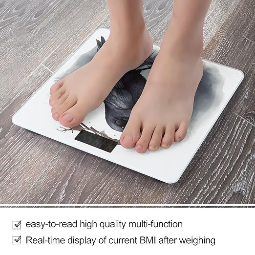 Black Crow Bathroom Scale Automatic Power On/Off Body Scales LCD Backlight Display Square Digital Scale Rounded Corners Bathroom Scales for Home Bedrooms