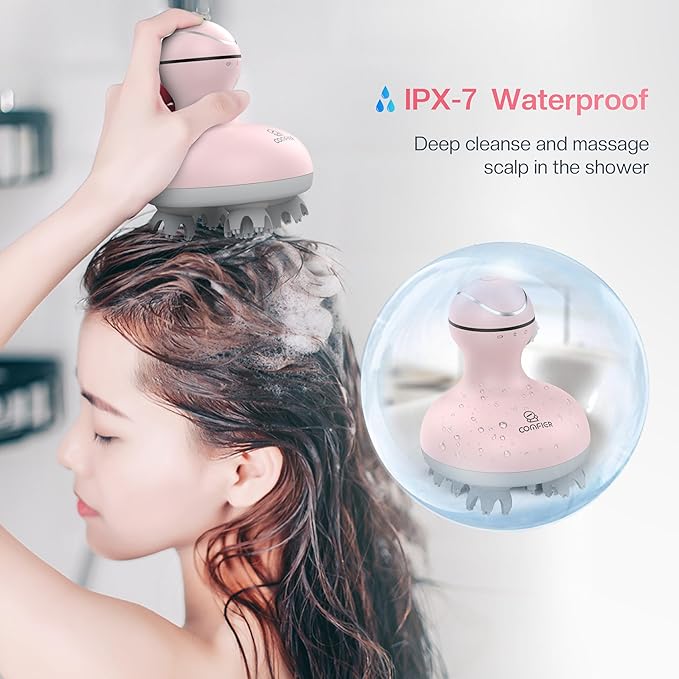 COMFIER Scalp Massager for Hair Growth Waterproof &amp Full Body Kneading 84 Massage Nodes Handheld Head Scratcher Cat Massager Pink