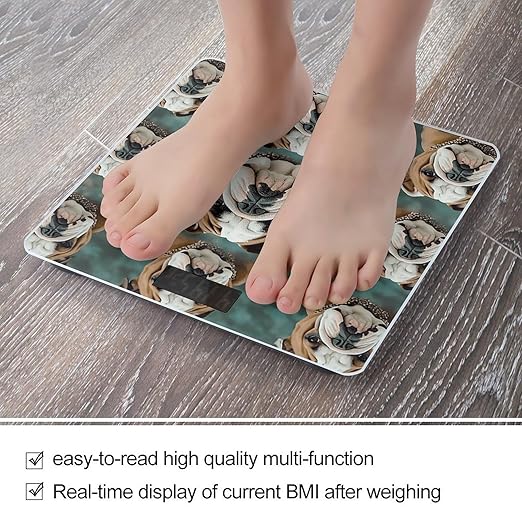Funny English Bulldog Weight Scale Large Bathroom Scales Digital Weight with Bright LED Display Non Slip Automatic Weighing Scale Fashion Weighing Machine for Body