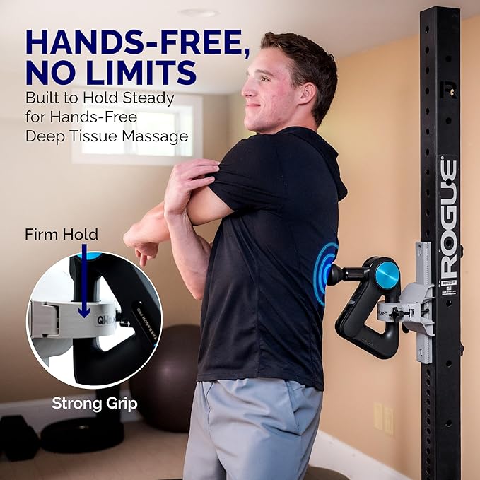 Massage Gun Holder - Power Rack Mounted - Fully Adjustable - Holds Firm Never Moves or Slips - Hands Free Back Massager - Rack Attachments - Massage Gun Attachments