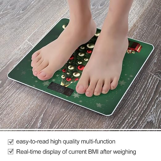 Round Ball Christmas Tree Bathroom Scale Large LCD Backlight Display Digital Scale Rounded Corners Body Scales Automatic Power On/Off Bathroom Scales for Home Bedrooms