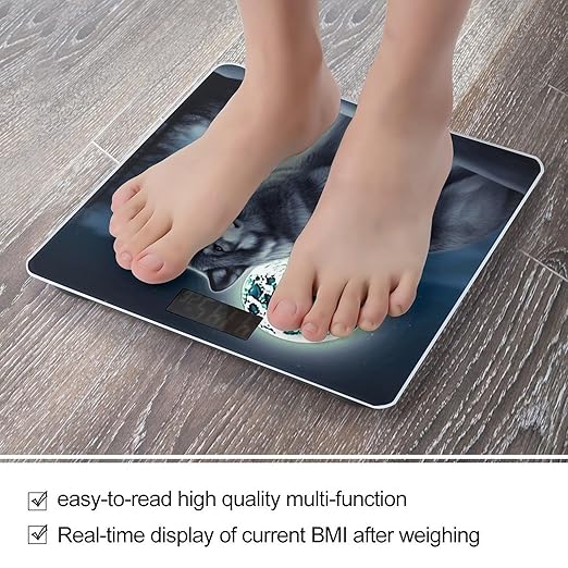 Wolf Under Moon Bathroom Scale Large LCD Backlight Display Digital Scale Rounded Corners Body Scales Automatic Power On/Off Bathroom Scales for Home Bedrooms