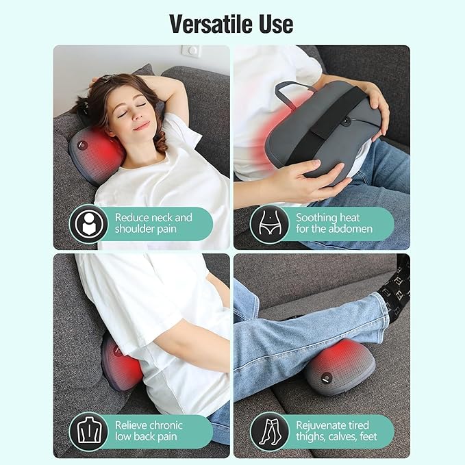 Back and Neck Massager with Heat -Deep Tissue Neck Massager with Heat and Shiatsu Kneading for Shoulder Leg Foot Body Pain Relief - Electric Kneading 3D Massage Pillow Gifts for Men Women Christmas