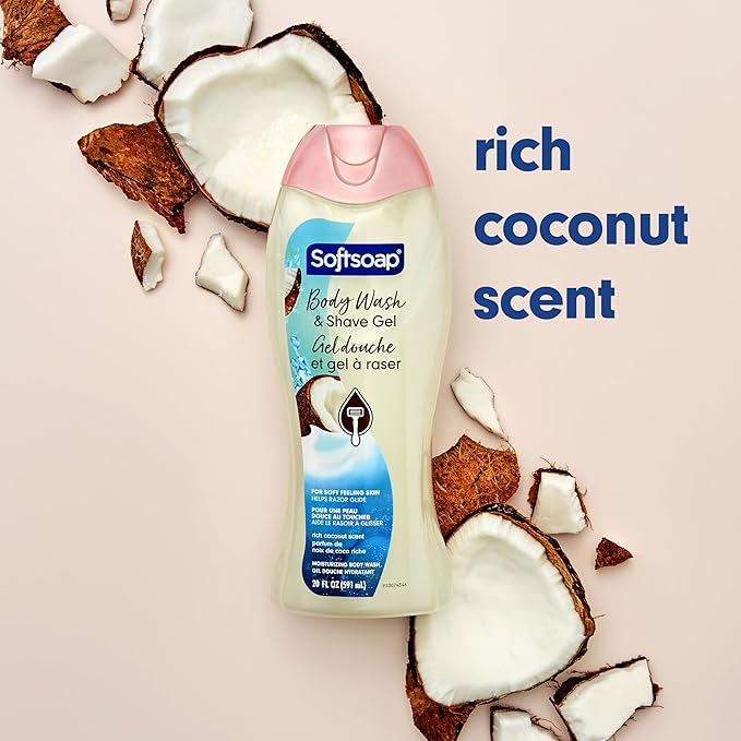 Softsoap Moisturizing Body Wash and Shave Gel Rich Coconut Scent 20 fl oz Bottle (Pack of 4)