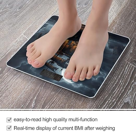 Pirate Sailboat Full MoonScale for Body Weight with LCD High Precision Weighing Scales Fashion Sturdy Tempered Glass Weight Scales Easy-to-Read Digital Bathroom Scale for Daily 400lb