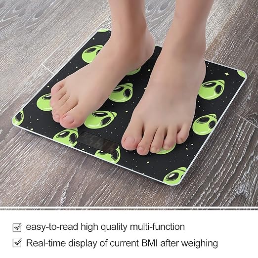 Green Aliens Digital Bathroom Scale for Body Weight Lighted LCD Display Round Corner