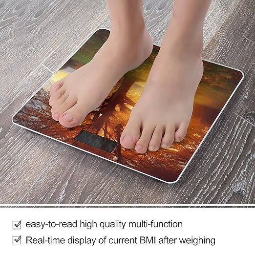 Autumn Sunset Digital Bathroom Scale for Body Weight Weighing Scale with Backlit LCD Display High Precision Measurements &amp Measures Weight Up to 180kg