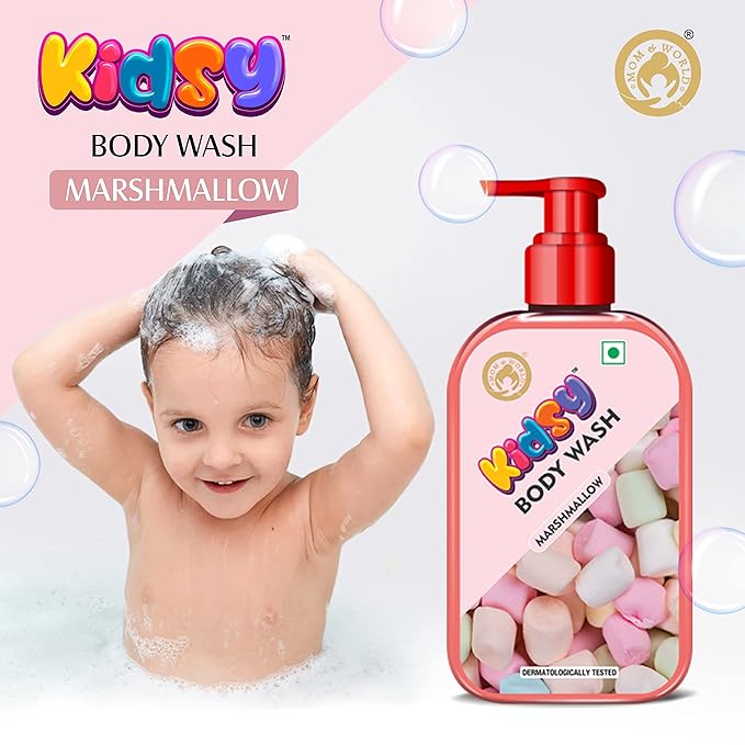Mom &amp World Kidsy Marshmallow Body Wash No Tears No SLS For Kids Dermatologically Tested pH Balanced 240 ml