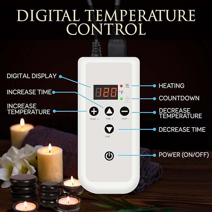 SereneLife Portable Massage Stone Warmer Set Electric Spa Hot Stones Massager and Heater Kit with 6 Large and 6 Small Round Shaped Basalt Warm Massaging Therapy Rocks Equipment