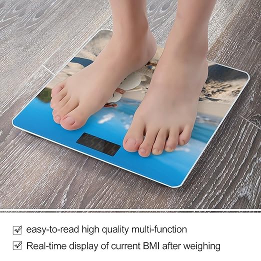 Sand Snowman on Beach Bathroom Scale Large LCD Backlight Display Digital Scale Rounded Corners Body Scales Automatic Power On/Off Bathroom Scales for Home Bedrooms