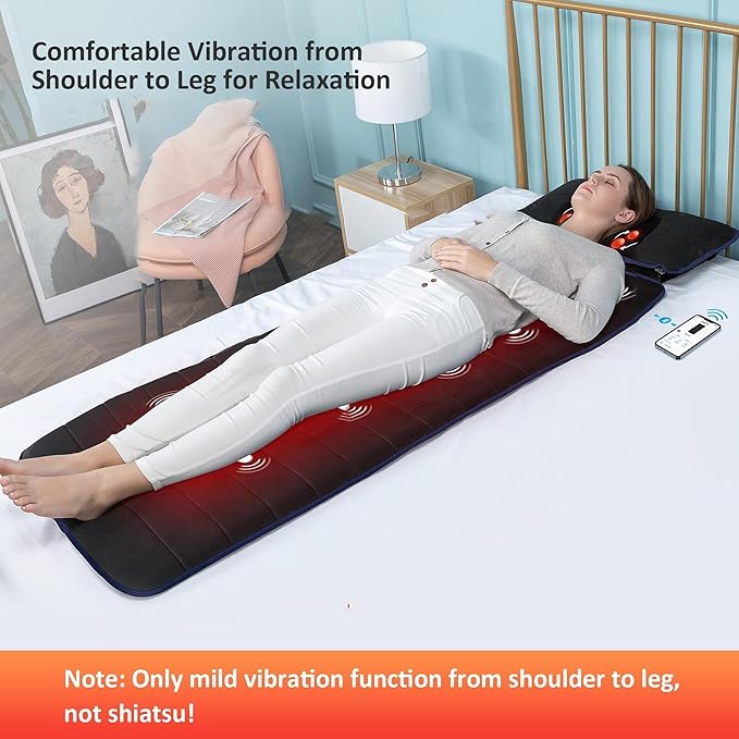 COMFIER Full Body Massage Mat with Heat &amp Vibration - 10 Motors App Control Movable Shiatsu Neck Pillow &amp 4 Heating Pads for Neck Shoulders Back Black
