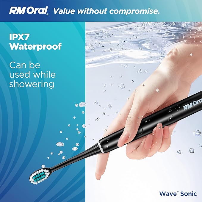 RM Oral Wave Sonic Battery-Operated Toothbrush with Soft Bristles &amp Travel Case 56000 Sonic Vibrations for Clean &amp Sensitive Whitening &amp Plaque Removal 2-Minute Timer Black