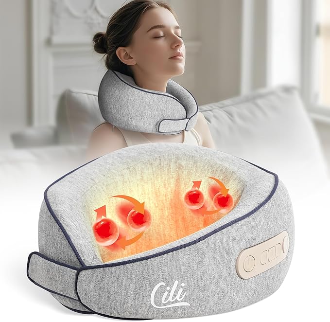CILI Cordless Neck Massager Pillow with Heat Shiatsu Neck Massager for Pain Relief Deep TissueHeated Massage Pillow for Travel3 Adjustable IntensityGifts for Women Men Mom Dad