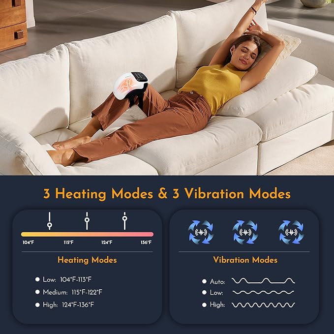 brenzo 2026 NEW 3-in-1 Cordless Knee Massager with Heat Red Light Therapy &amp 3 Vibration Modes 3 Heating Levels Heated Knee Pad for Pain Relief Gifts for All Ages