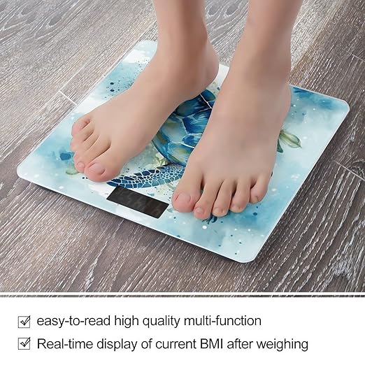 Sea Turtle-Blue Weight Scale Large Bathroom Scales Digital Weight with Bright LED Display Non Slip Automatic Weighing Scale Fashion Weighing Machine for Body