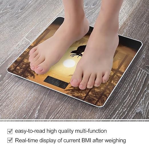 Elk Artwork Scale for Body Weight Anti-Slip Tempered Glass Digital Bathroom Scales Clear LCD Display Weighing Scale Safe Rounded Corners Smart Scales