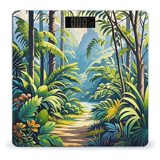 Tropical Jungle Painting Scale for Body Weight Digital Bathroom Scale Toughened Glass High Precision Scales for Body Weight with Large LCD Backlight Display Weight Scales