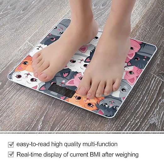 Digital Bathroom Scale for Body Weight Scale with Bright LCD Display High Accuracy Step-On Technology Auto On/Off Cute Kittens Digital Scales 400 Lbs /180kg