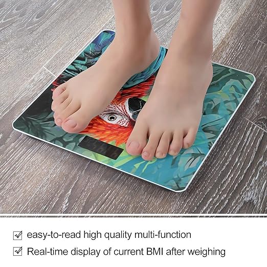 Colorful Parrot Bathroom Scale for Body Weight Bathroom Digital Electronic Weighing Scale with Back Lit LED Display Sturdy Tempered Glass Weight Watchers Scales 400lb
