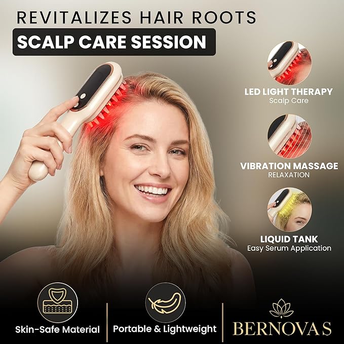 3-in-1 Electric Scalp Massager and Hair Oil Applicator - Red Light Therapy Brush for Deep Scalp Care Serum &amp Essential Oils - Premium Hair Care Gift Set