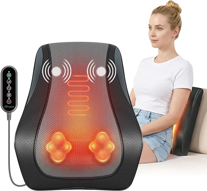 Snailax Shiatsu Back Massager for Back Pain Deep Tissue Lower Back Neck Massager with Heat 3D Kneading Back Massager for Chair Massage Pillow as Gifts for Mom Dad Women