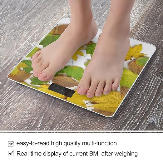 Leaves Digital Bathroom Scale for Body Weight with High Precision Digital Weighing Scale with BMI Clear LCD Display and Step-On Measures Weight Up to 180kg