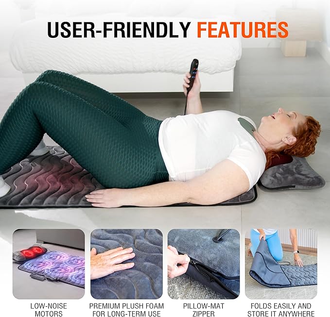 Powermat Full Body Massage Mat with Heat - Shiatsu Back Massager Pad for Bed Chair &amp Recliner - Electric Vibrating Heating Pad - Whole Body Massager Mat for Pain Relief - Massage Mattress by Powe