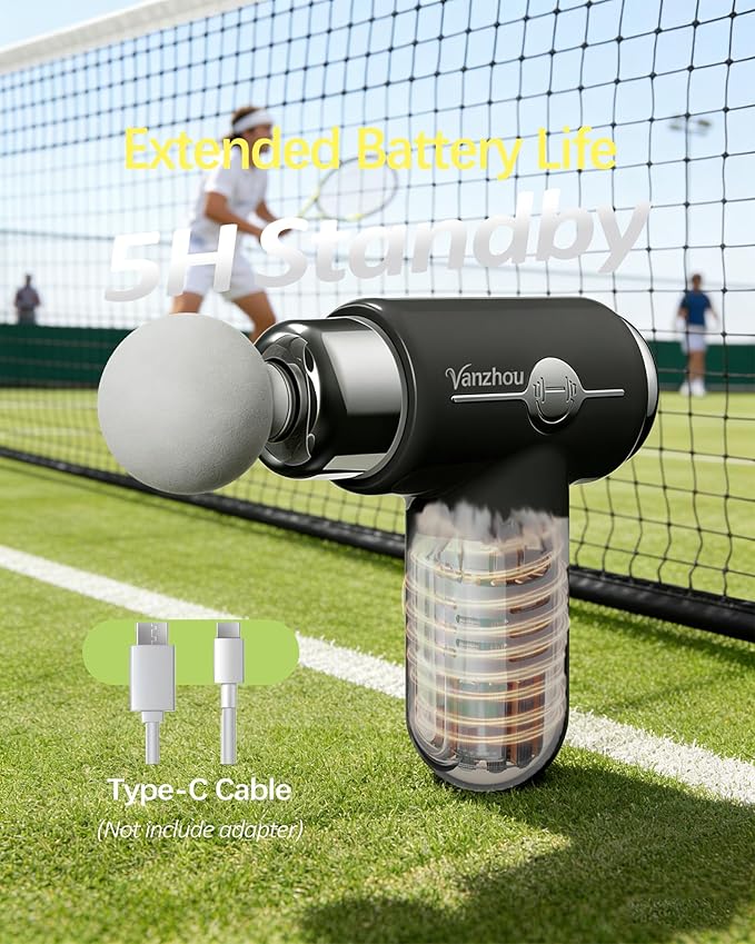 Mini Massage Gun Deep Tissue Portable Handheld Massage Gun for Muscle Recovery Quiet Percussion Massager with 9 Heads USB-C Rechargeable Massage Gun for Travel Gym &amp Office Matte Black